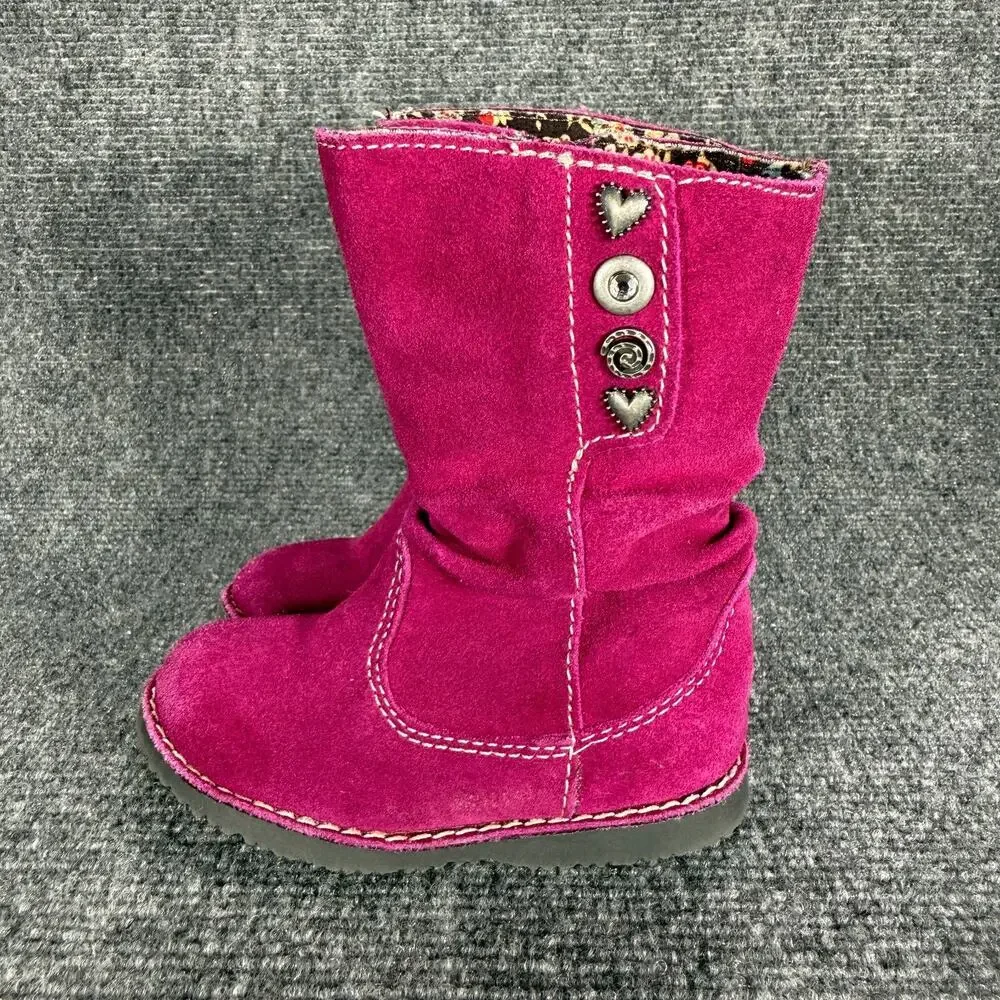 Circo Toddler Girls Suede Leather Boots Size 6 Purple Button Detail Side Zip